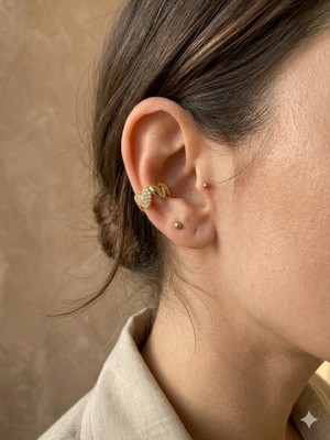 Kurukafa Gift Sıkıştırmalı Deliksiz Earcuff Kıkırdak Küpe Kalp Figürlü Taşlı