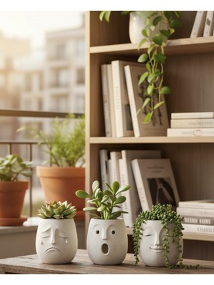 Moods Trio 3 Lü Dekoratif Hediyelik Vazo Seti Mutlu, Üzgün ve Şaşkın Yüz Figürlü