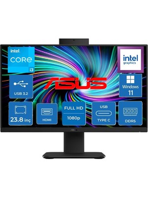 Asus V440VAK Intel Core 3-100U 4.7ghz 16 GB 512 SSD 23.8" Fhd Widows 11 Pro Siyah All In One Bilgisayar Snertech