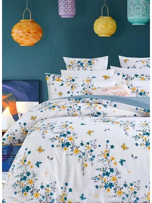 Voddi Çift Taraflı | Kelebek Desen | Battal Boy Nevresim Takımı | Çarşaf Lastikli 180X200 cm | %80 Pamuk