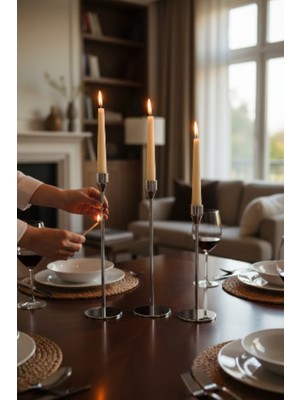 Lussart Collection 3 Lü Gümüş Rengi Dekoratif Şamdan Set