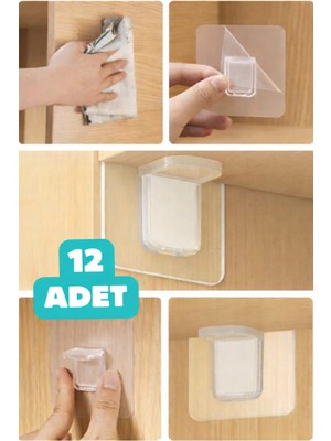 Colezium Raf Köşe Tutucu Yapışkanlı Dolap Içi Köşe Destek Aparatı 12 Adet Çok Amaçlı Klips
