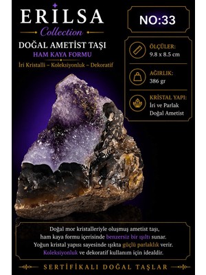 Erilsa Sertifikalı Doğal Ametist Taşı Ham Kaya Iri Kristalli Mor Dekoratif Kütle NO33