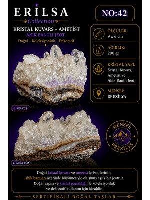 Erilsa Sertifikalı Kristal Kuvars Ametist Akik Bantlı Jeot Doğal Dekoratif Koleksiyonluk NO42