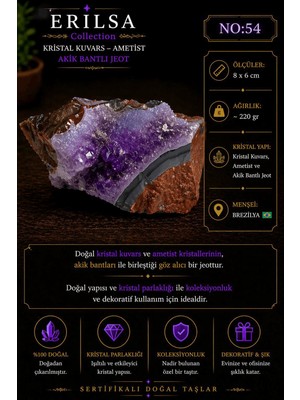 Erilsa Sertifikalı Kristal Kuvars Ametist Akik Bantlı Jeot Dekoratif Doğal Taş NO54