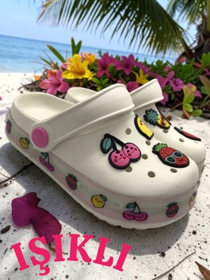 Ellaboni Kız Çocuk Ekru Işıklı Kaymaz Taban Havuz Plaj Deniz Terliği Sandaleti