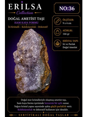 Erilsa Sertifikalı Doğal Ametist Taşı Ham Kaya Iri Kristalli Dekoratif Koleksiyonluk NO36