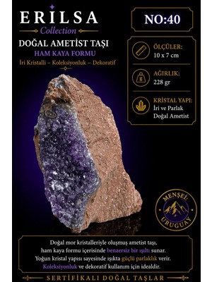 Erilsa Sertifikalı Doğal Ametist Taşı Ham Kaya Iri Kristalli Uruguay Dekoratif NO40