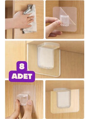 Colezium Raf Köşe Tutucu Yapışkanlı Dolap Içi Köşe Destek Aparatı 8 Adet Çok Amaçlı Klips
