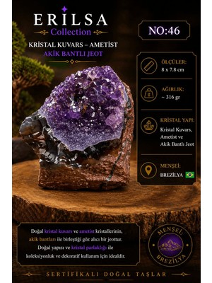 Erilsa Sertifikalı Kristal Kuvars Ametist Akik Bantlı Jeot Dekoratif Doğal Taş NO46