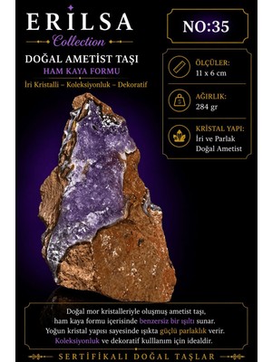 Erilsa Sertifikalı Doğal Ametist Taşı Iri Kristalli Ham Kaya Dekoratif Koleksiyonluk NO35