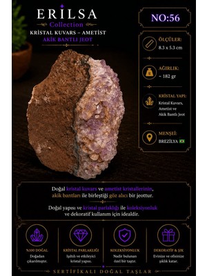 Erilsa Sertifikalı Pembe Kuvars Ametist Akik Bantlı Jeot Doğal Koleksiyon Taşı NO56