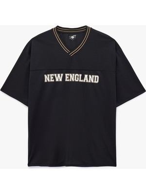 Koton V Yaka Kısa Kollu Oversize Baskılı Spor Tişört