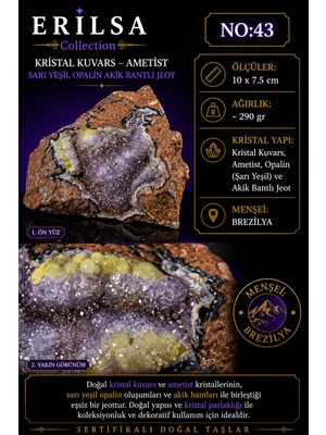 Erilsa Sertifikalı Kristal Kuvars Ametist Sarı Yeşil Opalin Akik Bantlı Jeot NO43