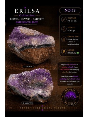 Erilsa Sertifikalı Kristal Kuvars Ametist Akik Bantlı Jeot Iri Kristalli Doğal Taş NO52