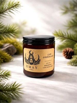 Umay Aura  Çam Kokulu Aromaterapi El Yapımı Mum %100 Soya Wax Amber Cam Kavanoz 210 cc