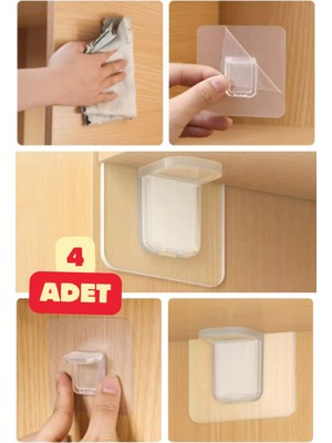 Colezium Raf Köşe Tutucu Yapışkanlı Dolap Içi Köşe Destek Aparatı 4 Adet Çok Amaçlı Klips