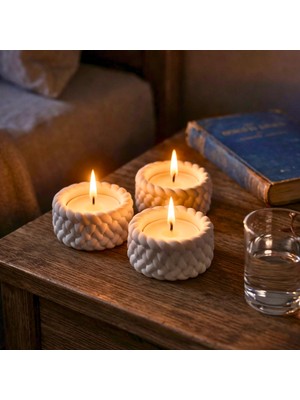 Nevhan Sanat Örgü Desenli Mumluk Seti – Sıcaklığın Dokunulabilir Hali & Tealight Mum Hediyeli