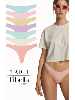 Libella İç Giyim Kadın Pastel Renkli Tanga Külot Pamuklu Likralı Esnek Konforlu String Model 7'li Paket
