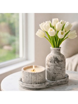 Nevhan Sanat Mermer Desenli Vazo & Mumluk Seti – Zamansız Şıklığın Modern Yorumu