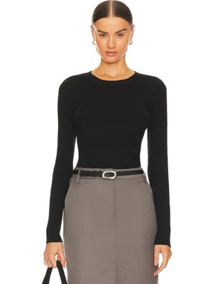 MetuCa Kadın Siyah Bisiklet Yaka Uzun Kollu Çift Katlı Sandy Kumaş Basic Bluz