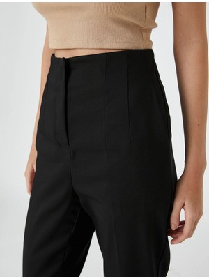 MetuCa Kadın Yüksek Bel Önü Pens Detaylı Cepli Havuç Kesim Kumaş Pantolon - Siyah