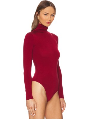 MetuCa Kadın Bordo Balıkçı Yaka Uzun Kollu Ipek Jarse Kumaş Tanga Kesim Bodysuit Zıbın