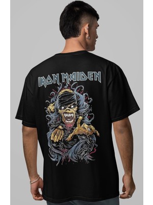Sevbano Iron Maiden Rock Metal Müzik Grubu Sırt Baskılı Unisex Oversize Tişört