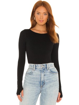 MetuCa Kadın Siyah Sırtı Dekolteli Kayık Yaka Parmak Geçmeli Tanga Çıtçıtlı Bodysuit