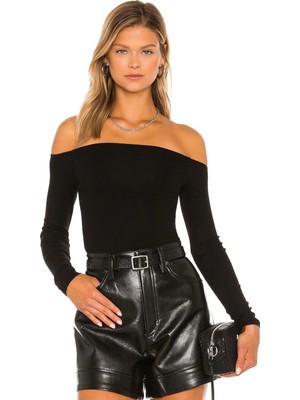 MetuCa Kadın Siyah Madonna Yaka Uzun Kollu Çift Katlı Sandy Kumaş Basic Bluz