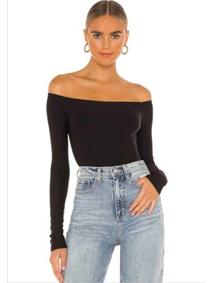 MetuCa Kadın Siyah Çift Katlı Sandy Kumaş Madonna Yaka Uzun Kol Çıtçıtlı Tanga Bodysuit