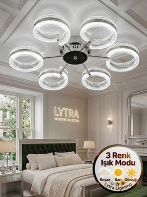 Lytra Lighting Aurea Model 6'lı Gümüş 3 Renk Modu Ledli Tavana Sıfır Salon Mutfak Çocuk Yatak Odası LED Avize