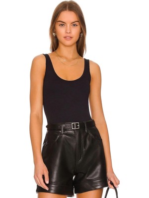 MetuCa Kadın Siyah U Yaka Sandy Kumaş Çift Katlı Tanga Bodysuit