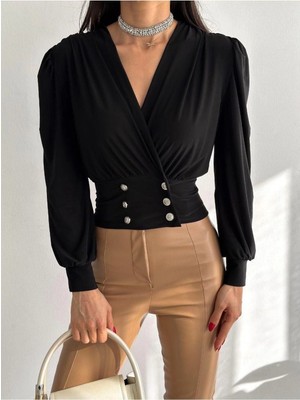 MetuCa Kadın Kruvaze Yaka Düğmeli Bluz - Zarafet ve Şıklık