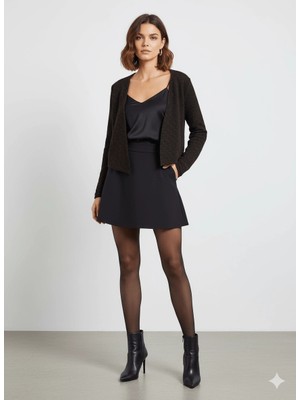 MetuCa Kadın Acı Kahverengi Melanj Yakasız Regular Fit Triko Ceket Hırka