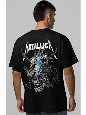 Sevbano Metallica Rock Metal Müzik Grubu Sırt Baskılı Unisex Oversize Tişört