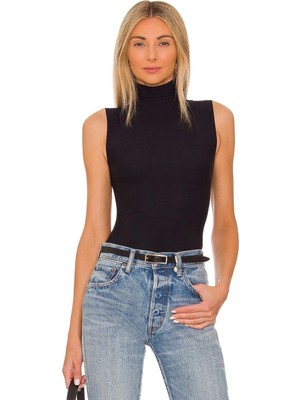 MetuCa Kadın Siyah Çift Katlı Sandy Yarım Balıkçı Yaka Kolsuz Çıtçıtlı Tanga Bodysuit