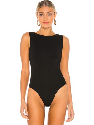 MetuCa Kadın Siyah Sırt Dekolteli Kayık Yaka Sıfır Kol Jarse Kumaş Basic Bodysuit Zıbın