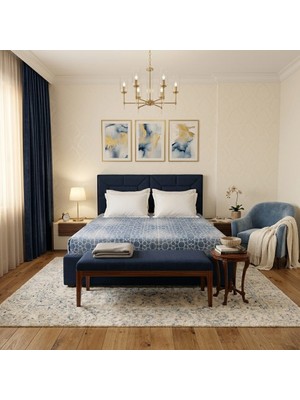 Lussart Collection Desenli Mavi Renk Tek Parça Çift Kişilik Pike (200X230CM)