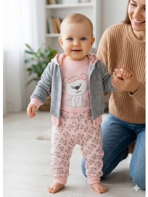 Gürcan Bebe Yeni Doğan Kız Bebek Kapişonlu Üçlü Takım