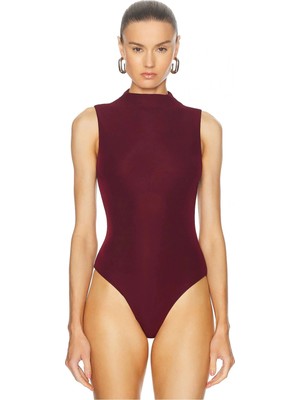 Metuca Kadın Bordo Balıkçı Yaka Kolsuz Çift Katlı Tanga Kesim Sandy Bodysuit