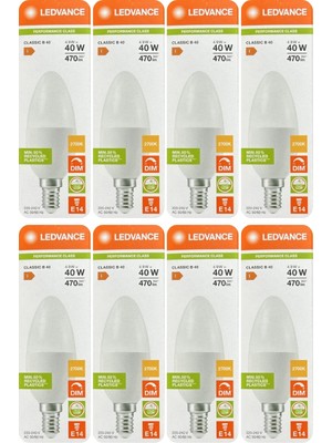 Avarson (8 Adet) Ledvance 4,9W Sarı Işık (2700K) E14 Duylu (Ince Duy) Dim Edilebilir LED Ampul