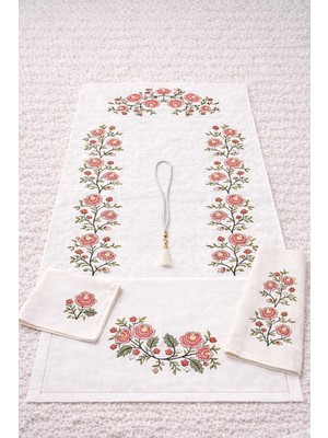 Hig Store 5 Parça Kaneviçe Nakışlı Gelin Damat Bohçası Çeyizlik Hediyelik Seccade Seti Takımı