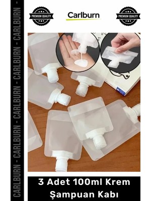 Carlburn Özel Üretim Sızdırmaz Seyahat Tipi Kozmetik 3 Adet 100ML Krem Şampuan Kabı Tekrar Kullanılabilir Set