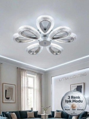 Lytra Lighting Damla Model 8'li Gümüş 3 Renk Modu Ledli Tavana Sıfır Salon Mutfak Çocuk Yatak Odası LED Avize