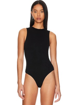 MetuCa Kadın Siyah Çift Katlı Sandy Kumaş Halter Yaka Çıtçıtlı Sıfır Kol Tanga Bodysuit