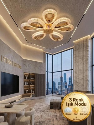 Lytra Lighting Damla Model 8'li Gold 3 Renk Modu Ledli Tavana Sıfır Salon Mutfak Çocuk Yatak Odası LED Avize