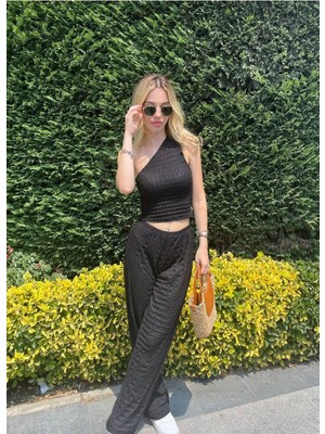 MetuCa Kadın Siyah Tek Omuz  Bluz