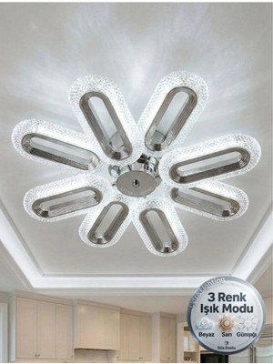 Lytra Lighting Eclipse Model 8'li Gümüş 3 Renk Modu Ledli Tavana Sıfır Salon Mutfak Çocuk Yatak Odası LED Avize