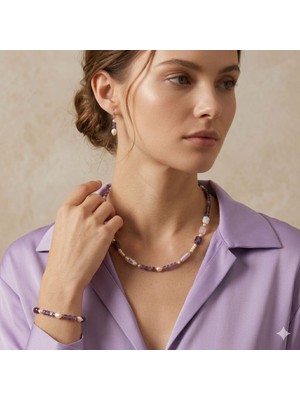 [ehm]mistik Doğal Taş Kolye Ametist Ay Taşı Pembe Kuvars Inci Hematit Detaylı Paslanmaz Çelik Kadın Kolye